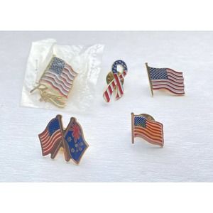 American Flag Patriotic USA Lapel Hat PIn Tie Tac Vintage Assorted Lot Of 5
